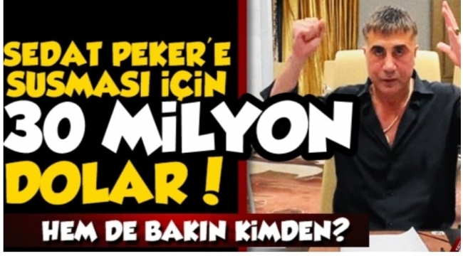 Sedat Peker'e 30 Milyon Dolar 'Sus' Parası 