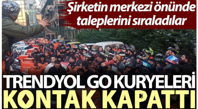 Trendyol GO kuryeleri kontak kapattı. Şirketin merkezi önünde taleplerini sıraladılar
