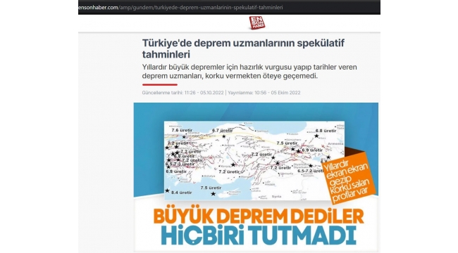 İktidara yakınlığıyla bilinen Ensonhaber, daha önce deprem uzmanlarının söylemleriyle dalga geçmişti.